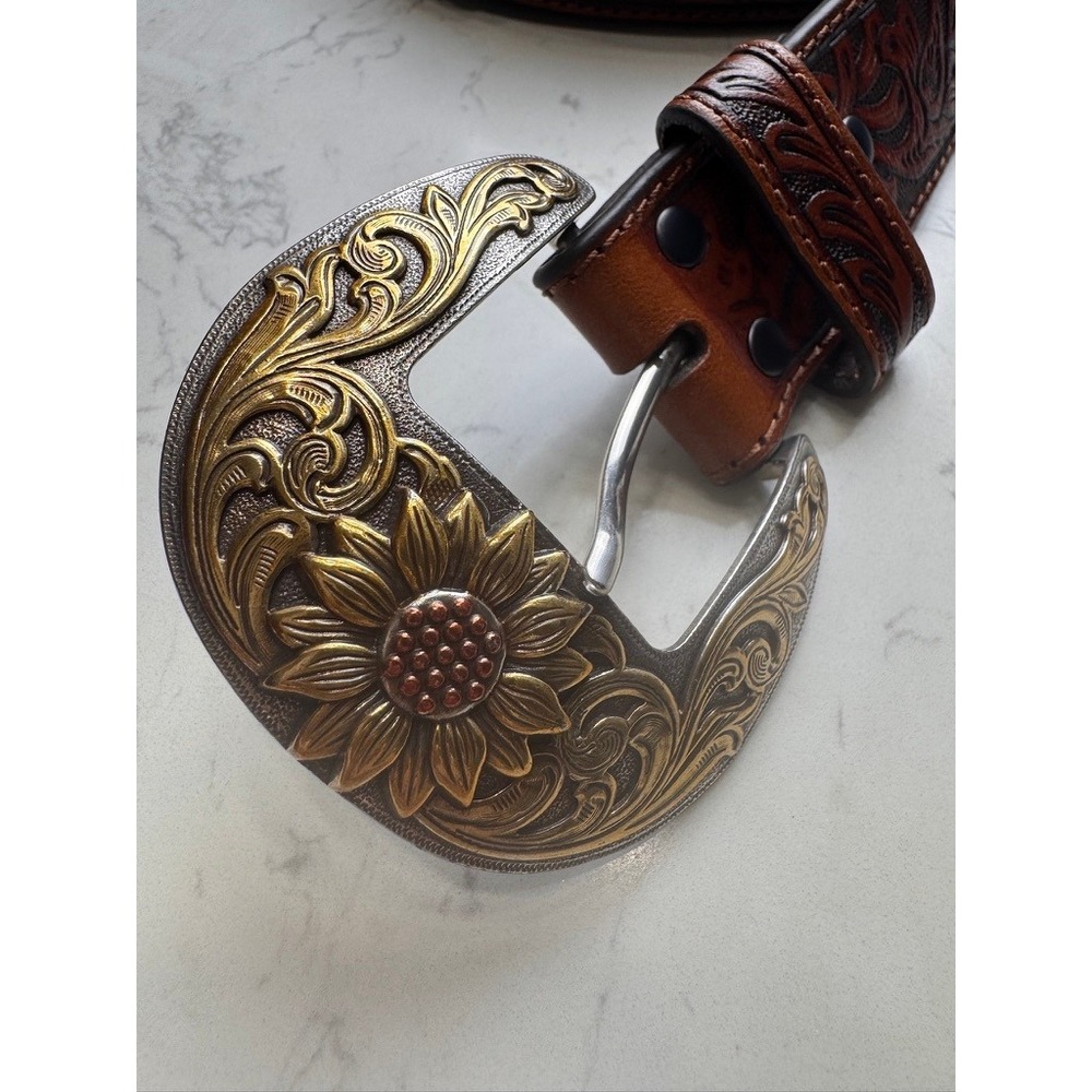Ariat Womens Brown Leather Sunflower Tooled Western Belt XL A1533508 - Picture 1 of 6